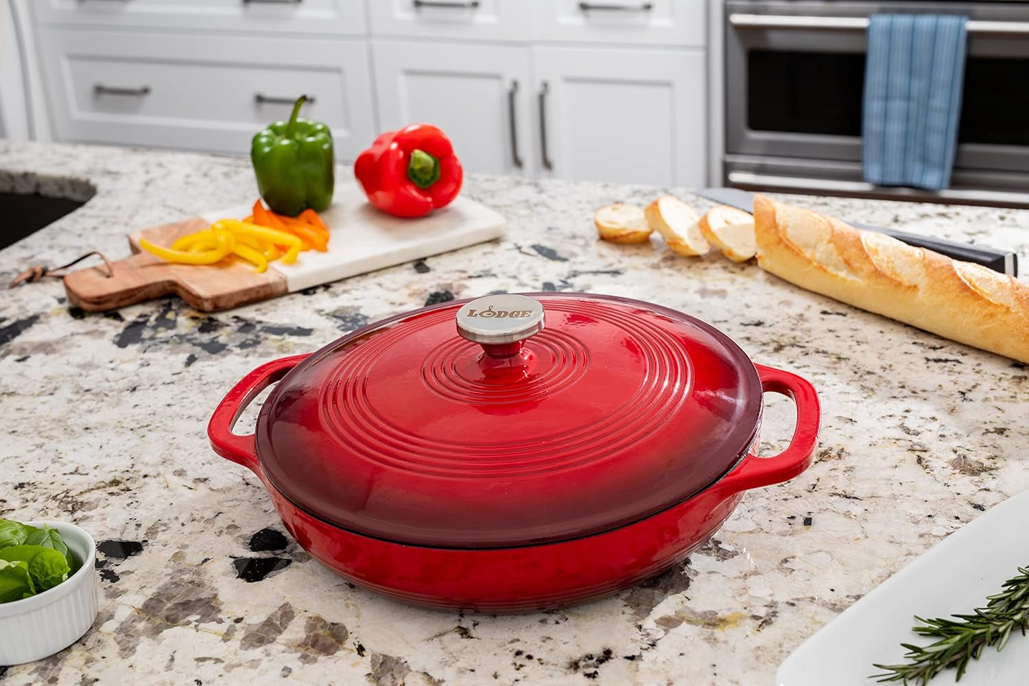 3.6 Quart Enameled Cast Iron Oval Casserole with Lid– Dual Handles – Oven Safe up to 500° F or on Stovetop - Use to Marinate, Cook, Bake, Refrigerate and Serve – Island Spice Red